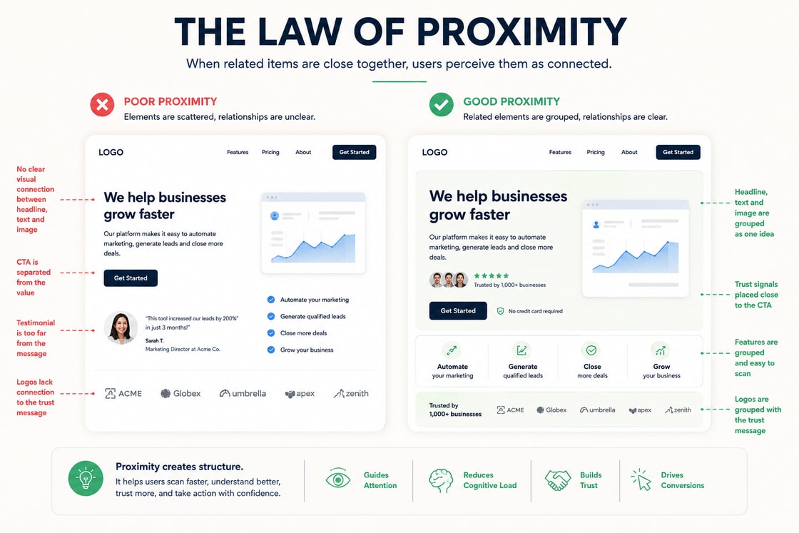 The Law of Proximity concept image for behavioural web design